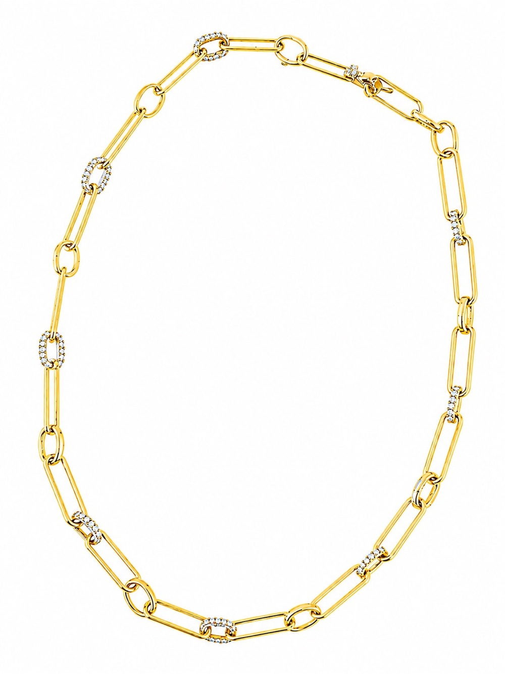 Gold Paperclip Chain Necklace with Pavé Crystal Links NWT